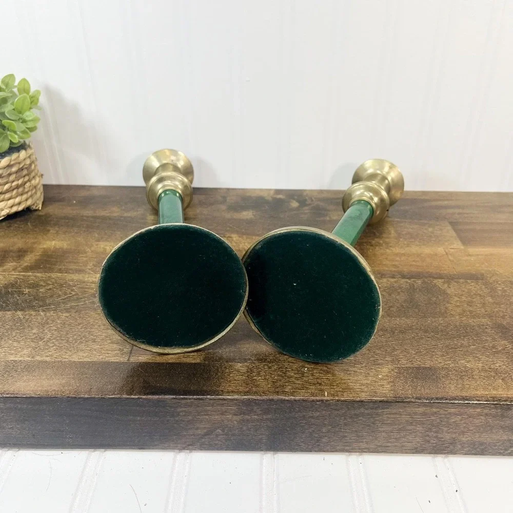 Vintage Green &‎ Brass Candlestick Set - Mid-Century Modern Decor